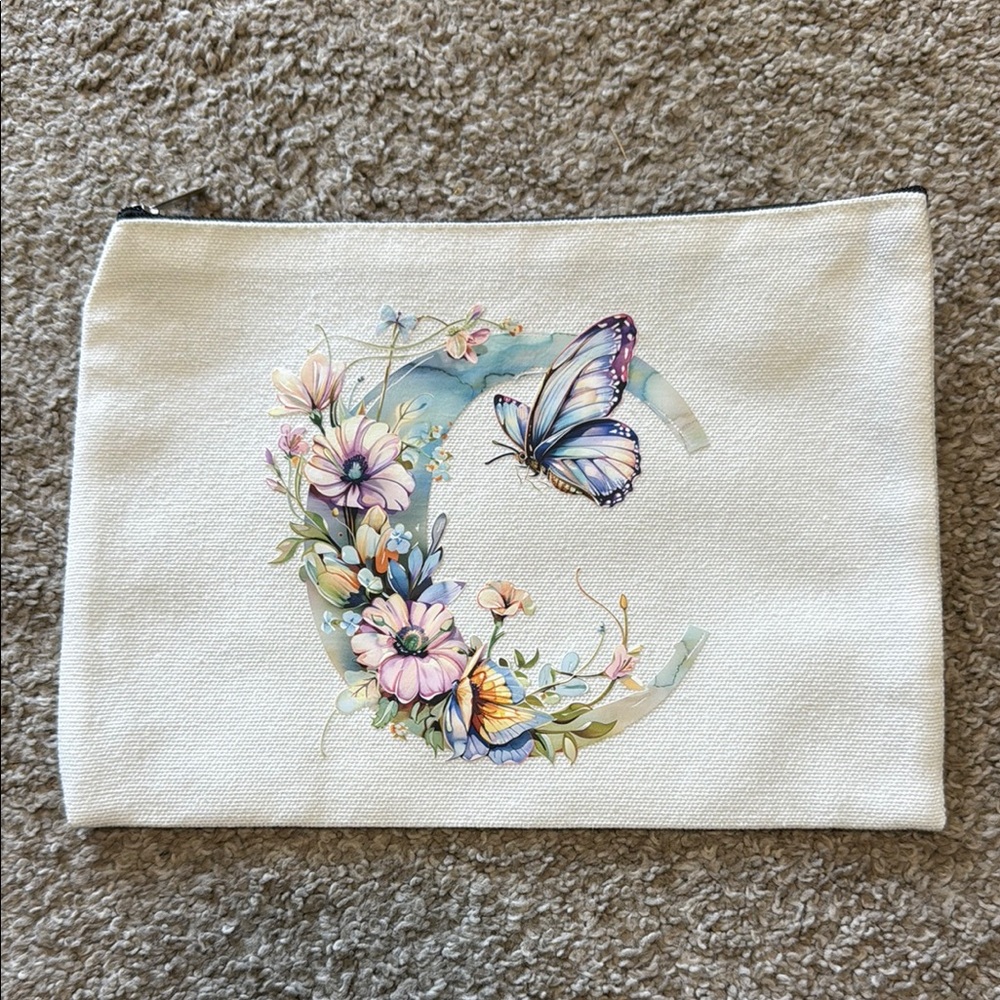 Floral Butterfly Canvas Pouch - Picture 1 of 5